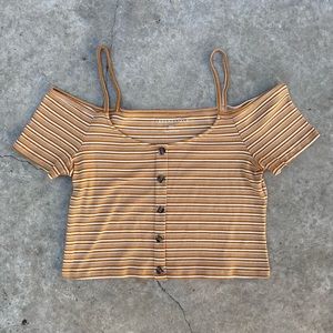 2 for 15$ — Aeropostale Cold Shoulder Cropped Striped Button Up Tee